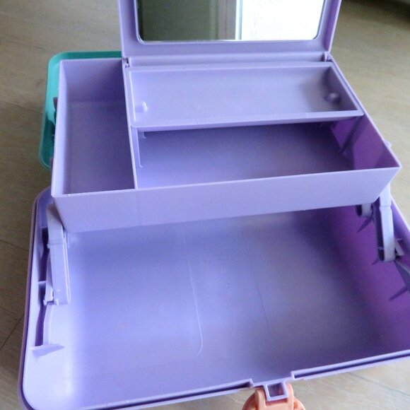 Vintage 90s Lavender/Teal Caboodles Makeup Jewelry Case 2 Tier Handle Mirror USA - Picture 5 of 10